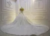 Robes de mariée robe de bal modeste à manches longues robes de mariée pure bijou cou dentelle appliques paillettes plus la taille robe de mariée personnalisée 253b