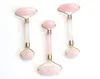 Natural Rolling Chakra Rose Quartz crafts Carving Reiki Crystal Healing Scraping Beauty Roller Facial Massage Stick Alloy Gold Plated