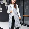 Autumn Winter Hooded Long Down Vests Women Solid Sleeveless Loose Mixi Waistcoat Female New Fashion Casual Warm Lady Coats 201028