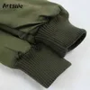 Artsnie Autumn Bomber Jacket Women Army Green Warm Zipper Pockets Winter Coat Female Parkas Femme Chaqueta Mujer 211223