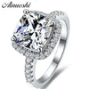 AINUOSHI Luxury 3 Carat Engagement Halo Rings Princess Stlye Cushion Cut Anelli Donna 925 Sterling Silver Women Wedding Jewelry Y27030096