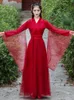 Oriental Starożytne Czerwone Hanfu Sukienka Kobieta Chiński Tradycyjny Dance Kostiumy Elegancka Wróżka Odzież Folk Performance Stage Nosić