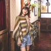 Scarves Stripe Pullover Manto Poncho Mulheres 2021 Outono Inverno Outwear Casual Borla Quente Jumper Tricô Vintage Capes Sweater Cachecol