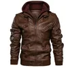 Cappuccio Giacca in pelle da uomo Moto Inverno Autunno Pile Caldo PU Biker Cappotto vintage Maschile moto Casual Slim Pilota Giacche in pelle 211222