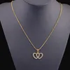 Dubbel hjärtformad 18k gul guldfylld kvinna romantisk hängande halsbandskedja