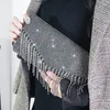 Clutch Bag Silver Diamond Envelope Women Evening Bridal Wedding Purse Design Chain Tassel Shoulder273L