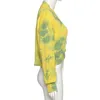 Tie-dye stickad säkerhet stift tröja gul grönt slipsfärg beskärd kofta för kvinnor e-tjej faller vinterkläder /