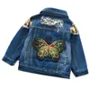 New Baby Girls Denim Jacket Cardigan Coat Kids Jean Outwear Butterfly Embroidery Sequins Girls Children Clothing Spring Clothes 201106