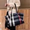 Evening Bags Fashion Large Capacity Plaid Canvas Women's Bucket Bag LPortable Shoulder Cotton Fabric Casual Tote Handbags