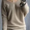 Maglioni di cashmere primavera autunno moda donna sexy pullover con scollo a V allentato 100% lana manica a pipistrello plus size top in maglia LJ200815