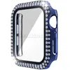 Tempered Glass Watch Case Cover For Apple iWatch Protective Bumper Screen Protector Shell Pc Double Diamond Rhinestone Suitable Cover 40mm 42mm 44mm 41mm 45mm 49mm