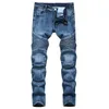 Men's Jeans Men Checked Splied Motorcycle Slim Fit Straight Pants Pleated High Street Large Size Male Trousers