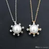 Sun flower pearl necklace jewelry wholesale pendant Imitation diamond necklaces Little Sun Pearl Pendant Necklace