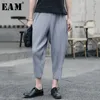 [EAM] taille haute élastique noir plissé Long sarouel nouveau pantalon coupe ample femmes mode marée printemps automne 1R612 201031
