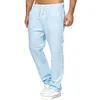 Pantalones para hombres Hombres Color sólido Pantalones de lino Elástico Sorteo recto Casual Pantalón Pantalón otoño verano transpirable masculino 20211