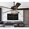 Ventilateurs de plafond lampe à fans LED contemporaine brillante avec télécommande Éclairage en cristal noir pour le restaurant de chambre à manger à la maison