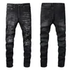 Pantalones vaqueros para hombre de alta calidad con estampado de parches con agujeros para motociclista desgastados Rock Skinny Slim Ripped Knee zipper Denim pants347t