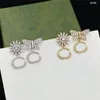 Full Diamond Designer Charm Earrings Butterfly Flower Crystal Studs Women Rhinestone Earndrops With Box228C