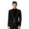 Black Men Suits for Ceremony Prom Party Slim Fit Groom Tuxedo Gold Lapel 2Piece Man Blazer Latest Coat Pant Design Costume Ho314w