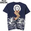 Hommes T-shirt 2020 Streetwear Japonais Harajuku T-shirt Koi Fish Wave Imprimer Hip Hop T-shirt À Manches Courtes D'été Coton Tops Tees LJ200827