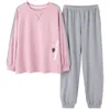 Femmes coton pyjamas ensemble mignon dessin animé homewear femmes vêtements de maison salon porter automne manches longues femme pyjamas coton vêtements de nuit 201217