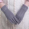 Cinco dedos luvas inverno para mulheres touch screen senhora morno pelúcia dentro do dedo feminino elegante elegante macio mittens1