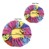 2 pcs/set Mommy and Me Satin Bonnet Adjustable Double Layer Sleep Cap Parents and Kids African Print Turban Hair Cover Baby Hat