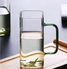 Cam Fincan Kare Yeşil Çay Bardaklar Isıya Dayanıklı Ev Şeffaf Su Kupası Kolu ile Açılmamış Tek Katmanlı Çay Bardağı Yüksek Borosilikat