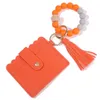 US Stock Fashion PU Läder Armband Plånbok Keychain Party Favel Tassels Bangle Key Ring Holder Kortväska Silikon Beaded Wristlet Nyckelringar Handväska FY3399 xu 0228