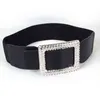 black waistbands fashion elastic belts for women dress wide waist seal HOT rhinestone silver rectangl buckle stretch waistband G220301
