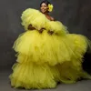 スカート余分なふわふわチュールスカートロングフロアレングスボールガウンウエディングパーティー明るい黄色フリルティアード女性プラスサイズ Mujer 段段