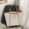 Shoppingkassar Simple Fashion Canvas-väska Kvinnor 2020 Ny Tote Bag Big Axelväskor Dam Pu Strape Shopping Bag för kvinnor Bolsas Femininas 220310