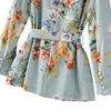 Sonbahar Kadın Çiçek Vintage Blazers Suit Bayanlar Çentikli Yaka Dış Giyim Kadın Ceket Rahat Sashes Uzun Kollu Cep Ceket 201201