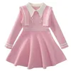 Robe d'épissage à manches longues en laine à tricoter pour fille printemps et automne fille bébé style marine tricoté 211231