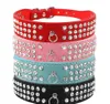 (6 cores misturadas) Brand New Suede Couro Colares Colares 3 Fileiras Rhinestone Cachorrinho Diamante Cute Pet Collars 100% Qualidade 4 Tamanhos