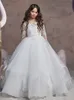 Summer Flower Girl Dresses For Weddings Ball Gown Princess Floor Length White Lace Tulle Appliques Long Sleeve Party Dresses Pagea336S