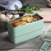 Scatola da pranzo in paglia di grano Scatole Bento per microonde Scatola da pranzo a tre livelli Salute Studente naturale Conservazione degli alimenti portatile 3 colori RRF13035