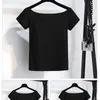 Sommer Zweiteilige T-Shirt-Sets Frauen Schulterfrei Feste Crop Tops + Hohe Taille Dot Print A-Linie Rock Anzüge mit freiem geflochtenem Gürtel T200702