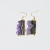 매달린 샹들리에 크리스마스 보석 Raw Natural Slice Geode Druzy Stone Drop Earrings Purple Crystal Quartz Women1