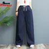 Pantalons pour femmes printemps été décontracté coton lin jambe large solide taille élastique bonbons couleurs lâche pantalon doux plus la taille M-3XL LJ200820