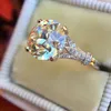 18 Karat Weißgold 3 Karat rund Moissanite Solitaire Verlobungsring Braut Hochzeit Schmuck Geschenke Größe 6 7 8 9 10