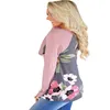 저렴한 가격 여성 봄 가을 캐주얼 티셔츠 O 넥 긴 소매 꽃 인쇄 접합 탑 레이디 셔츠 느슨한 Camiseta Feminina 201028