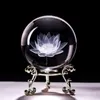 60mm 3D Carving Crystal Ball Paperweight met Stand Genezing Meditatie Glazen Bol Fengshui Home Decor Ornamenten Lotus Flower 201125