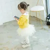 2021 Automne Coton Pantalon Bébés Filles Enfants 5 couches Tulle Jupe Skinny Leggings Toddler Robe De Bal Parti Leggings Enfants Vêtements 210303