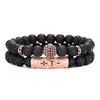 Classic Design Handmade Beads Strands Bracelets Micro Pave Copper Ball Long Pipe Charm Bracelet for Lovers Gift 2pcs/set