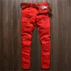 Men's Jeans Mens Male Club Biker White /red/black Knee Multi Zipper Men Brand Slim Fit Cut Destroyed Jean Pants For Homme