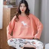 Femmes coton pyjamas ensemble mignon dessin animé homewear femmes vêtements de maison salon porter automne manches longues femme pyjamas coton vêtements de nuit 201217