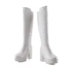 Women Fashion White Black Diamond Seleing Winter Autumn Knee High Boots Square Cheels Long Platform Boots for Women 35-43 WSH3689