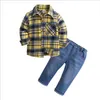 Set di vestiti per bambini in cotone per bambini Camicia a quadri per bambini + jeans Primavera Autunno Bambini Ragazzi Set di abbigliamento per bambini