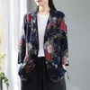 Women's Suits & Blazers Autumn Cotton Linen Women Blazer Vintage Floral Print Loose Cardigan Lapel Neck Thin Coats Casual Outwear1